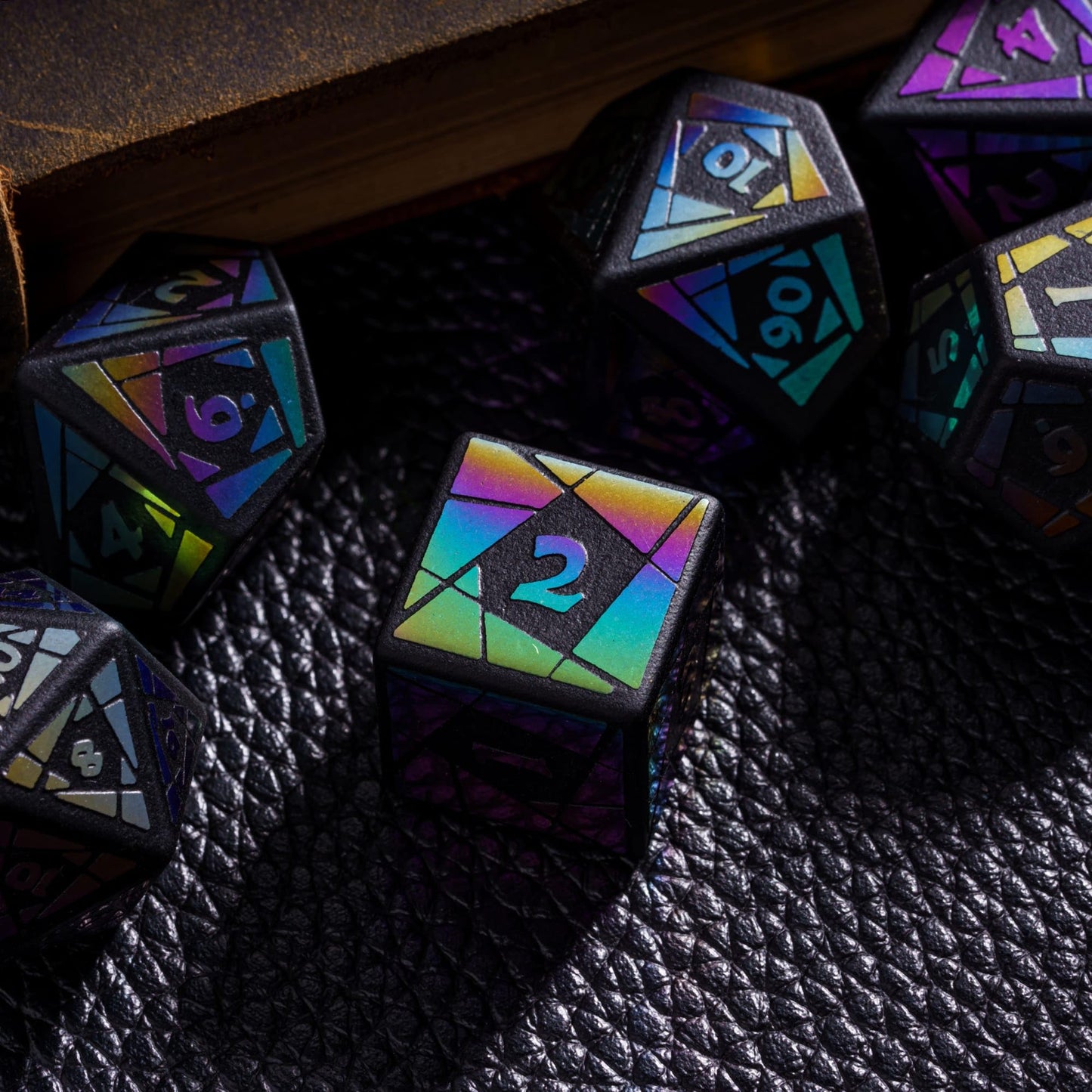 UDIXI Obsidian Dice Set, 7PCS Stone DND Dice with Colorful Pattern, Handmade Polyhedral Dice Set for D&D MTG Dungeons and Dragon