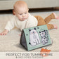 Soft Tummy Time Book W/ Large Stimulating Baby Safe Mirror - Fun High Contrast Montessori Toy W/ Mirror, Crinkle Filling & Silic