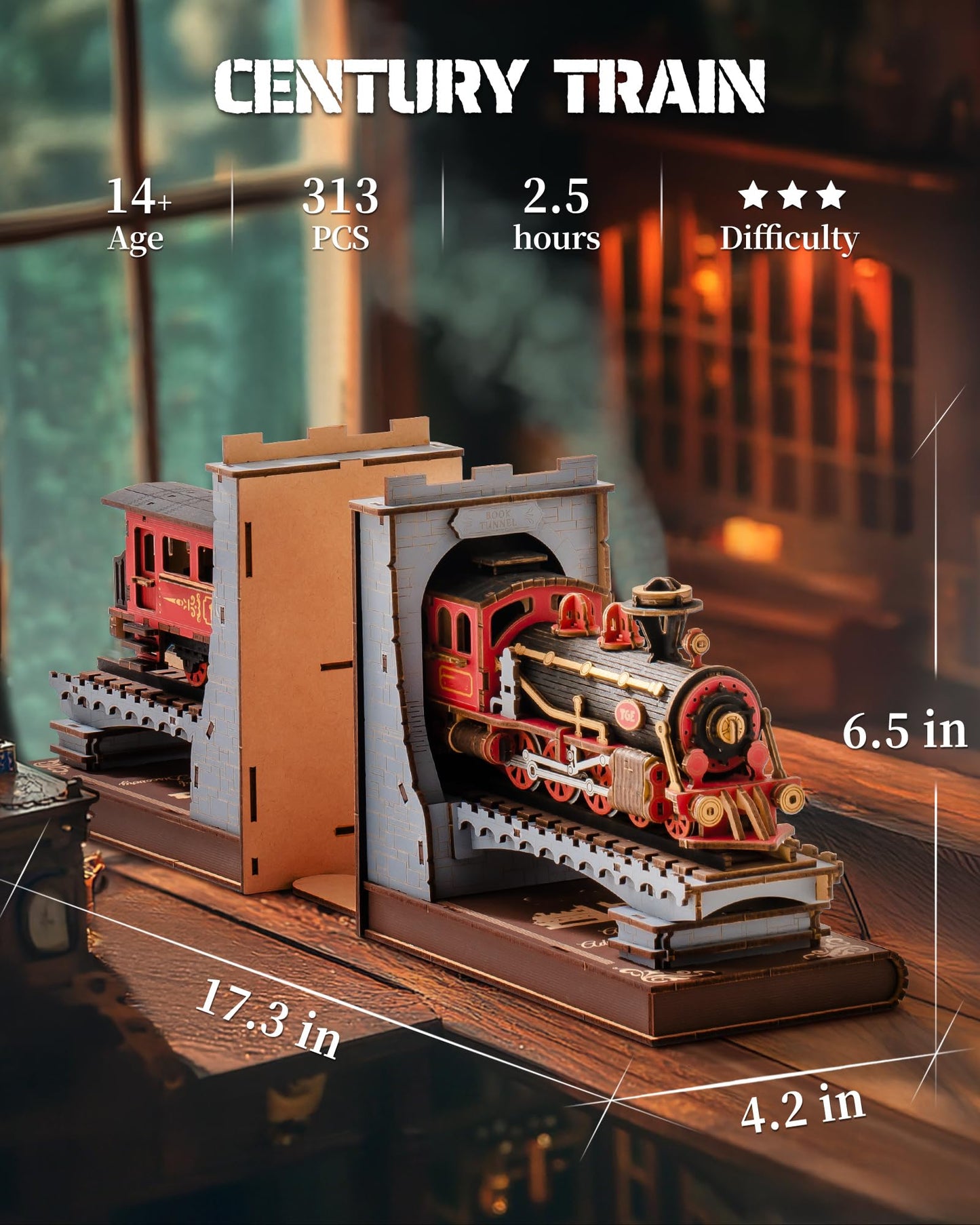 Rowood 3D Wooden Puzzle Book Nook,DIY Book Nook Kits for Adults,3D Wooden Puzzle Bookend Miniature Dollhouse Kit Bookshelf Inser