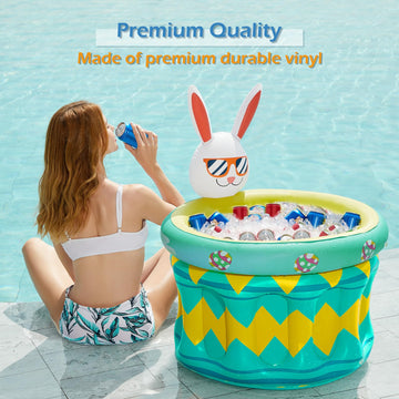 Jasonwell Inflatable Pool Party Cooler - Easter Bunny Ice Bucket Luau Hawaiian Tropical Beach Themed Birthday Easter Party Decorations Favors Supplies Decor Blow Up Drink Cooler Outdoor Kids Adults