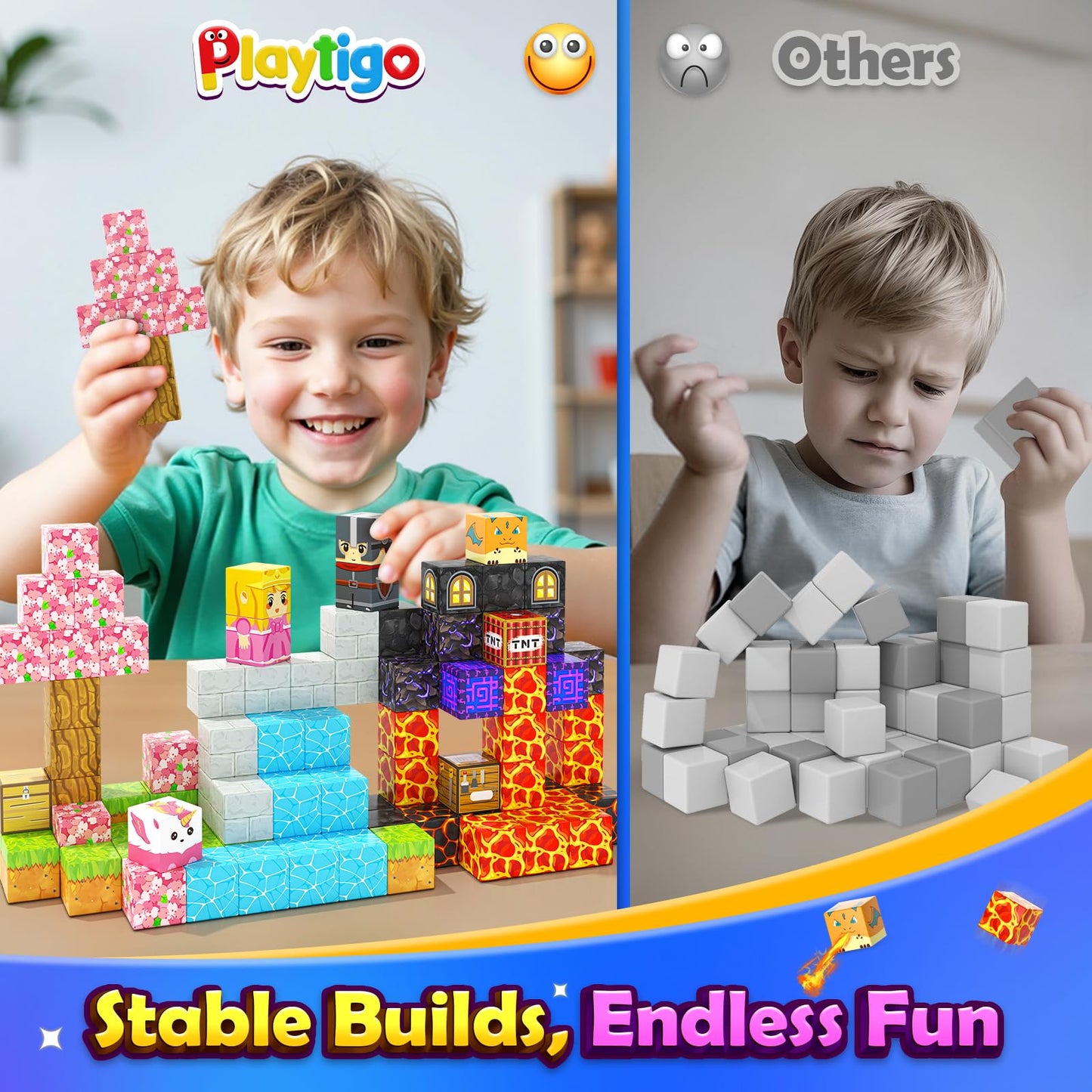 Playtigo Magnetic Blocks- 100Pcs Mine Magnet World Block Cubes Toys For Kids Ages 4-8 Magnetic Tiles Kids Sensory Birthday Gifts