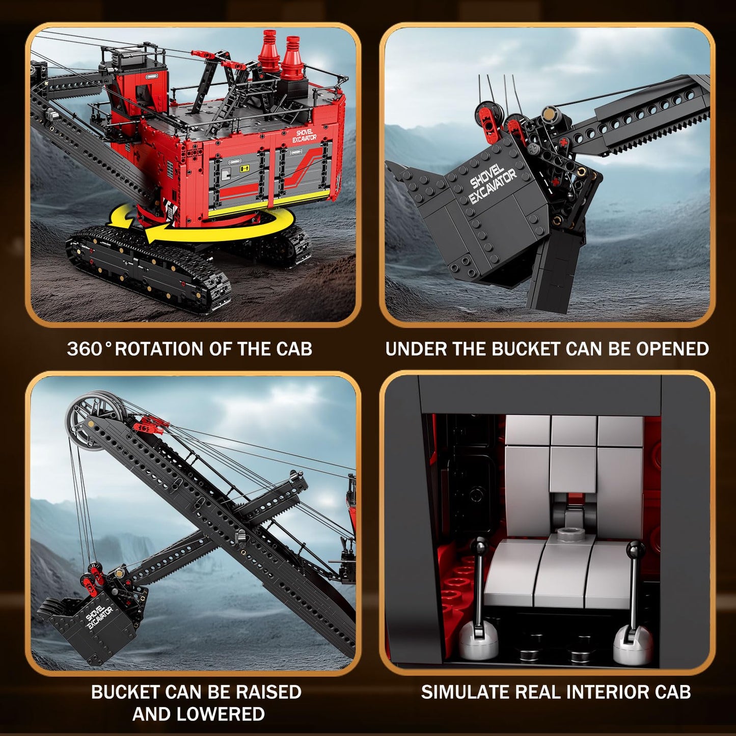 Reobrix RC Excavator Building Blocks Set 22014, 2688PCS Construction Toy Kit, 19.6" x 11" x 7.1", APP & Remote Control for