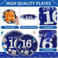 gisgfim 96Pcs 16th Birthday Plates and Napkins Party Supplies Sweet 16 Birthday Party Tableware Set Blue Silver 16th Birthday De