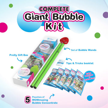 Wowmazing Giant Bubbles Kit Plus - Great Value - Big Bubbles Kit Including Big Bubble Wand And Giant Bubble Solution Concentrate