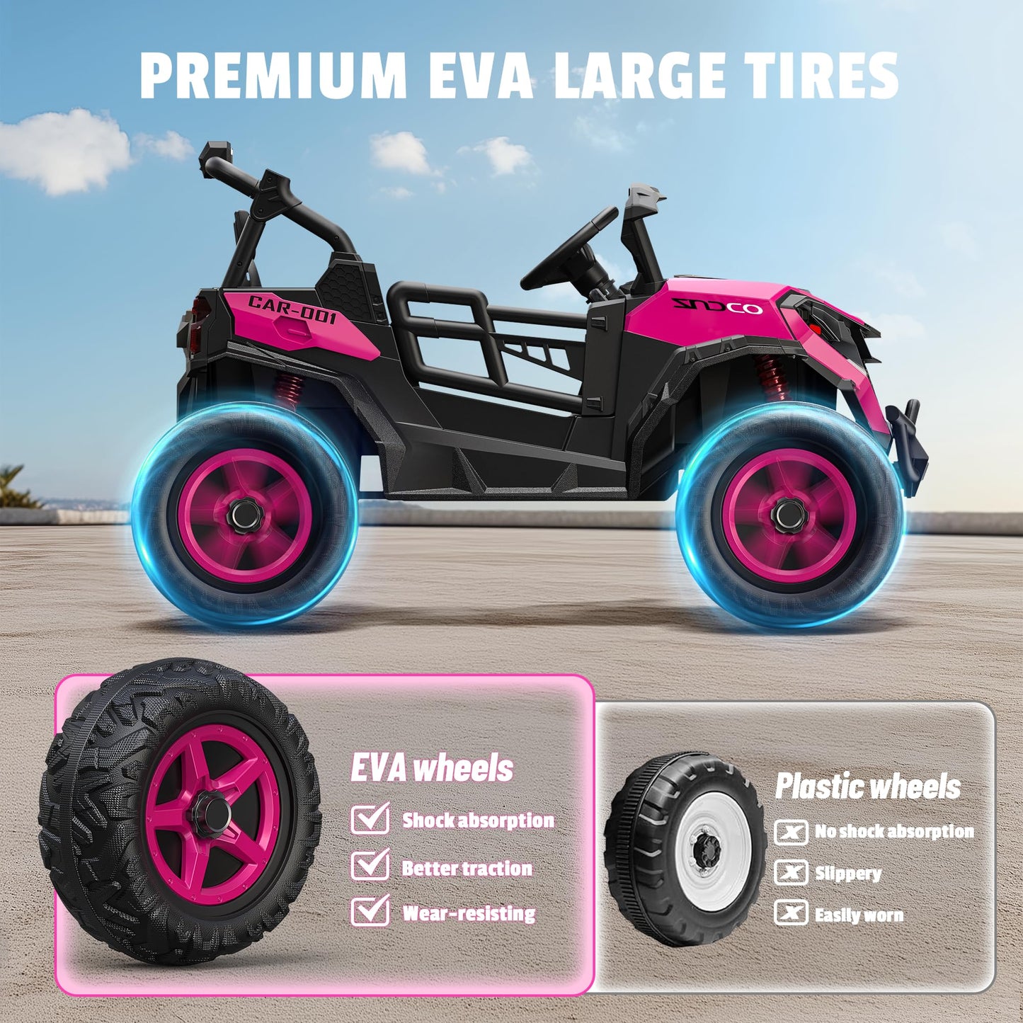 Arbeli 24V 2 Seater Ride On Car Truck, 4X200W, Eva Tires, 4Wd/2Wd, Rainbow Lights, Remote Control, Shock Absorbers, Bluetooth, R
