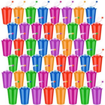 Zubebe Neon Straws Cups 12 oz Colorful Neon Cups with Sipper and Lids Plastic Cups Favor Cups Reusable Straw Cups for Birthday P