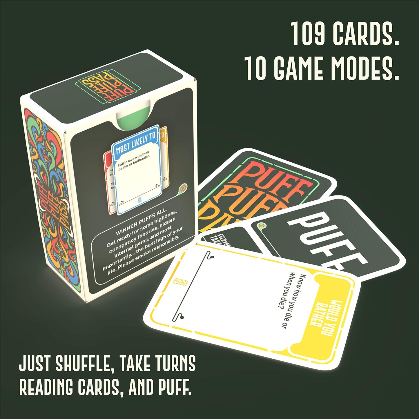 Puff Puff Pass Card Game - 109 Hilarious Trivia & Conversation Starters - Green Paper Edition
