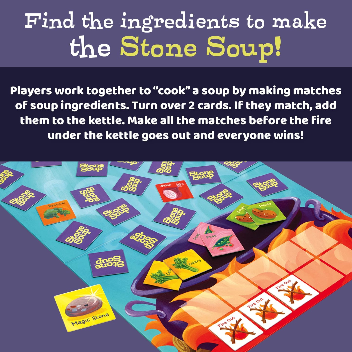 Peaceable Kingdom Stone Soup Cooperative Memory Game - Multicolor, Cardstock, Model GM104 for Kids