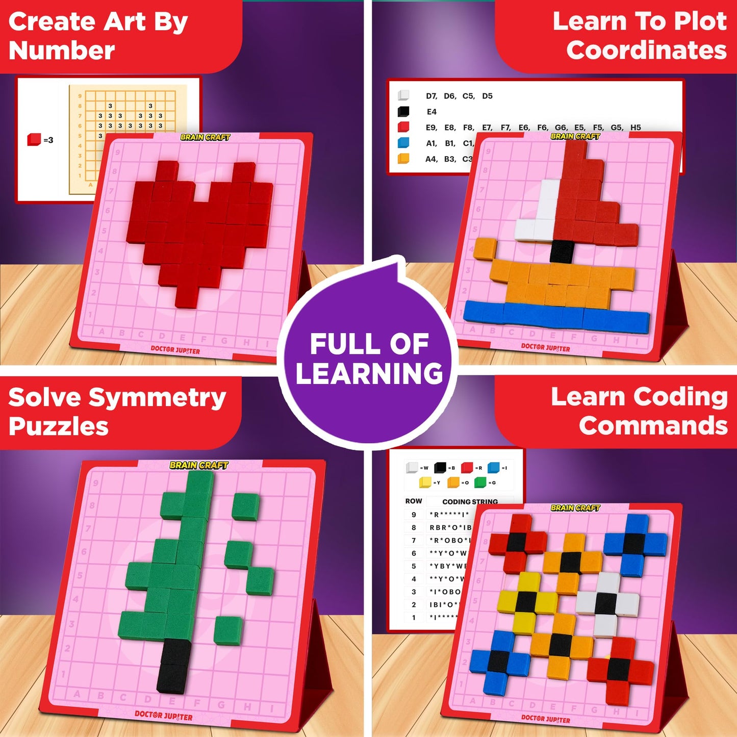 Doctor Jupiter My First STEM Pixel Art Kit, Brain Craft for Girls Ages 5+ | Birthday Gift Ideas for 5-6-7-8-9-10 Year Old Girls