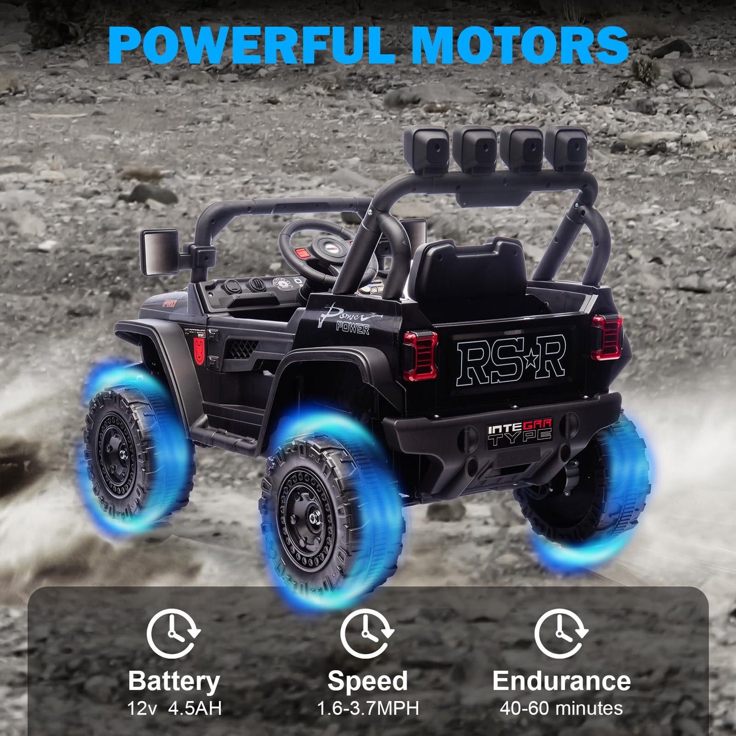 RunFast 12v Kids Ride on Car with Parent Remote Control Electric Ride on Toys for Kids 3-5 3.7mph Max Speed Battery Powered Large Seat with Safety Belt Aux Port Gift for Boy&Girl. (Black 12V)