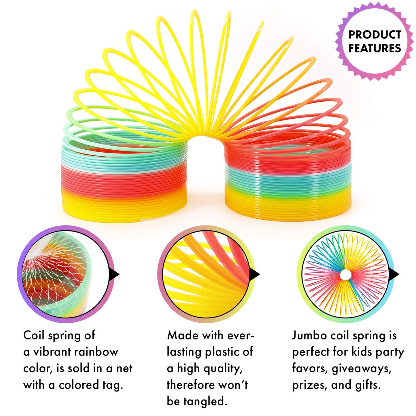 Giant Slinkie Coil Spring Toys For Kids - 6’’ Jumbo Rainbow Slinkie For Gift, Big Novelty Toy, Huge Springs Toys Large Birthday Party Favor, Fun Giant Plastic Slinke Toy For Kids Boys & Girls - Srenta