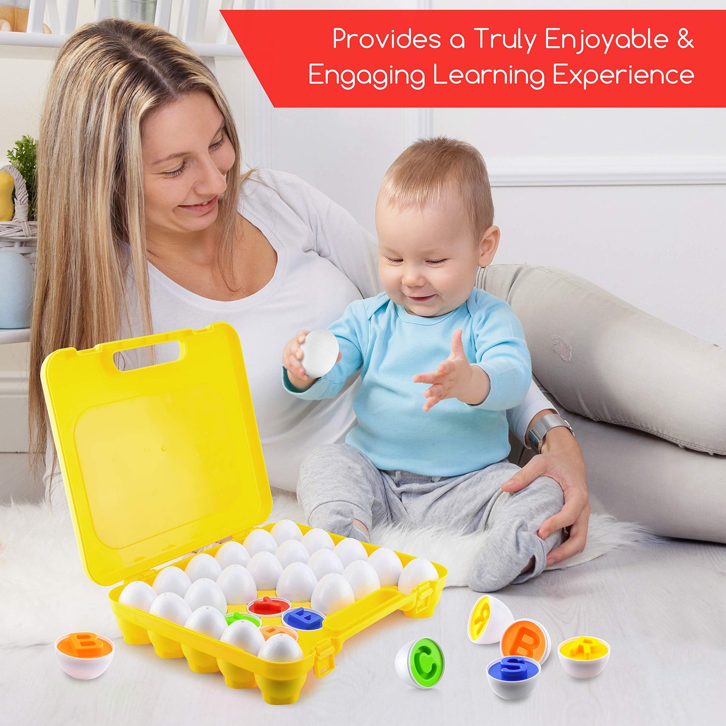 Play Brainy Montessori Alphabet Matching Eggs, 26 Pc. ABC Letter Set, Educational Early Learning Toys and Shape Recognition Sort