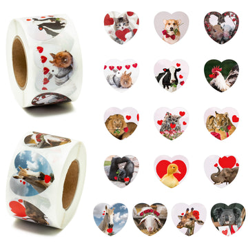 Beyumi 1000Pcs Valentine'S Day Realistic Animal Stickers In 2 Rolls For Kids Valentine Animal Heart Decals Waterproof Vinyl Labels For Greeting Card Envelope Scrapbooking Party Decor Gift Girls Teens