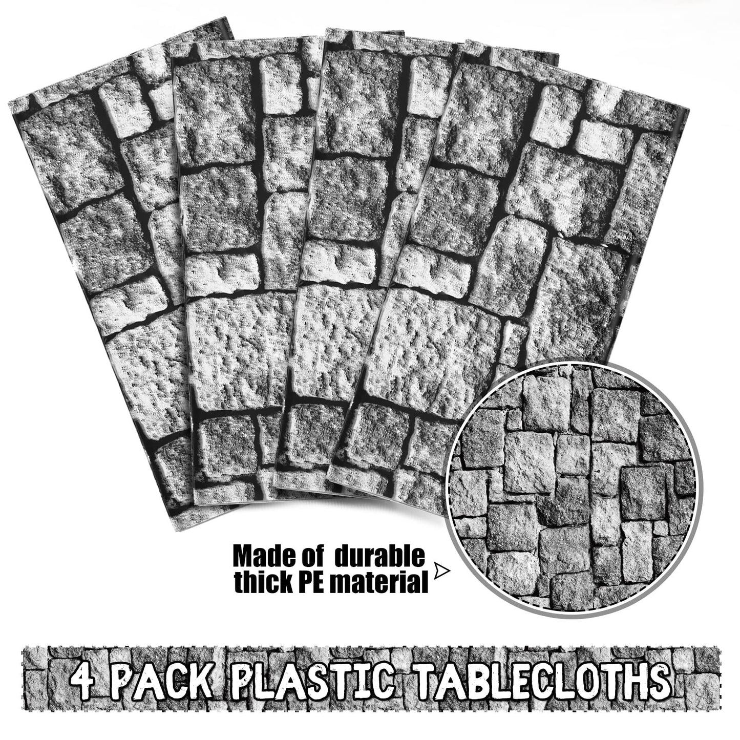 Stone Wall Tablecloths, Halloween Table Covers Brick Wall Decorations Disposable Plastic Medieval Castle Themed Brick Stone Table Cloth For Halloween Birthday Party Supplies, 108 X 54 Inches(4 Pack)
