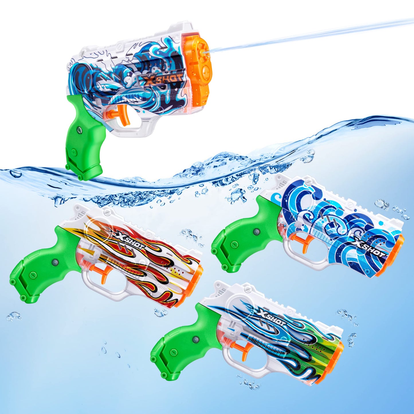 X-Shot Water Fast-Fill Skins Nano (4 Pack) By Zuru Refresh Watergun, Xshot Water Toys, 4 Blasters Total, Fills With Water In Jus