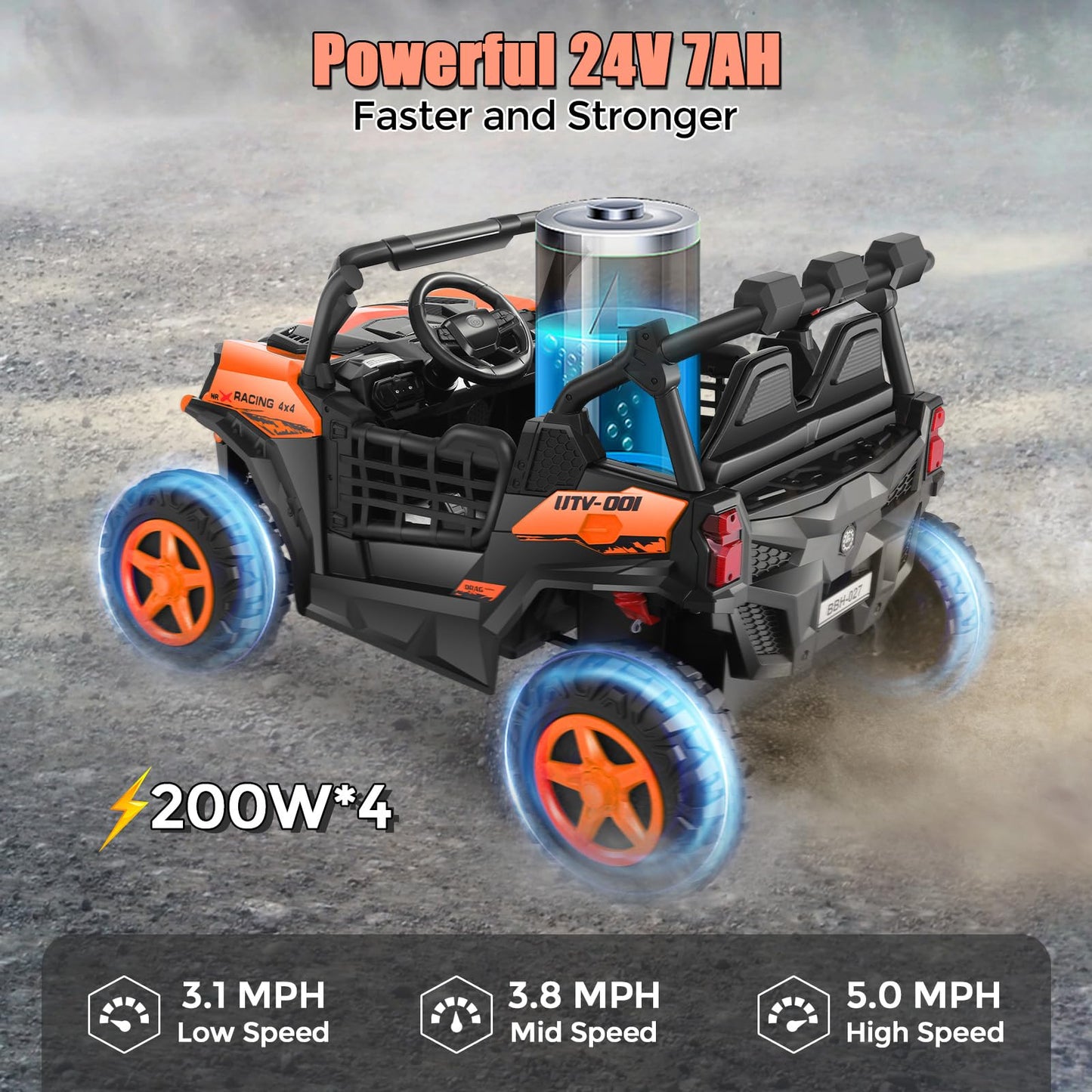 Hikole 24V Ride On Toys For Big Kids, 2 Seater Power Wheels 24V Electric Truck W/Remote Control, 20'' Spacious Seat, 4 Shock Abs