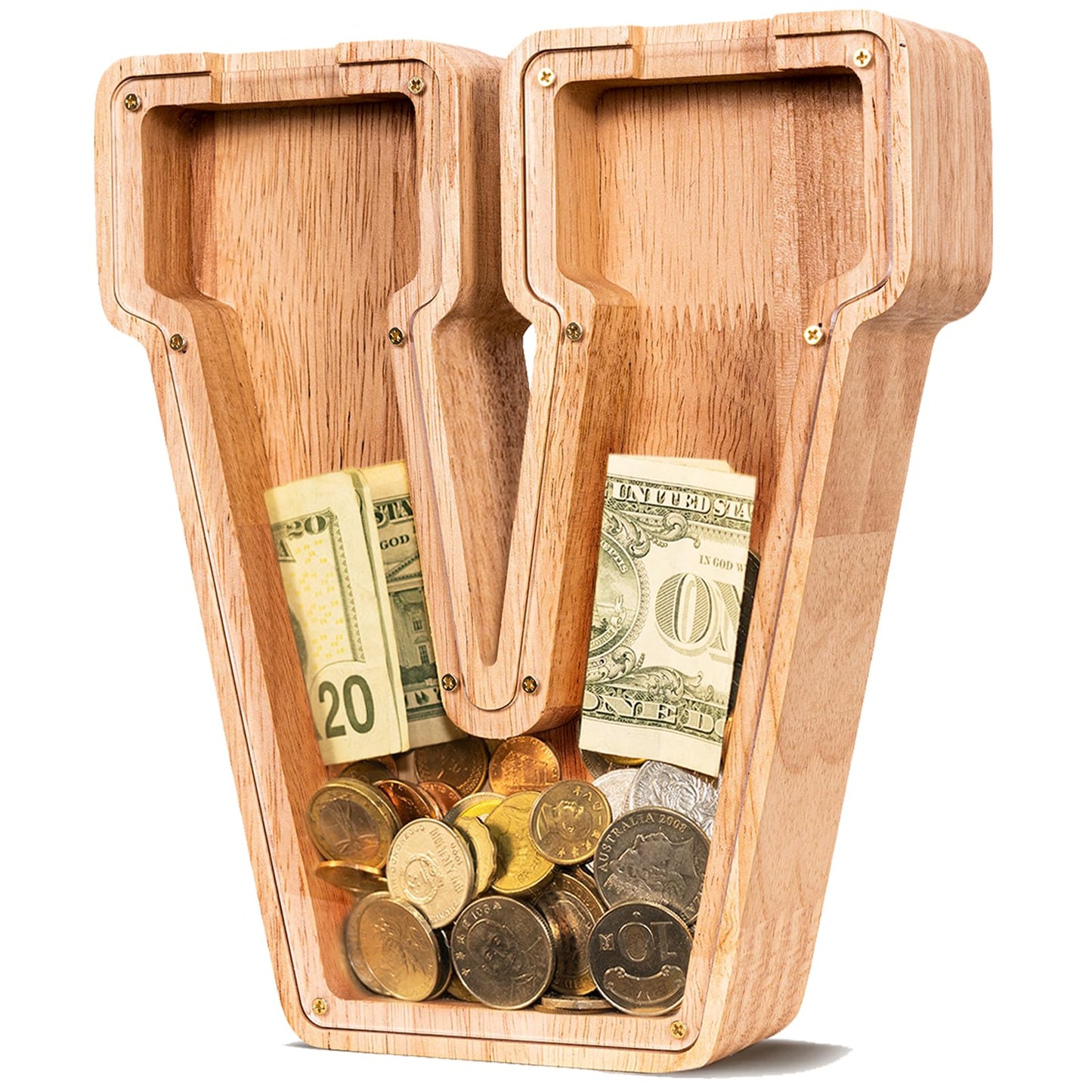 ELX Wooden Piggy Bank for Kids Boys  Personalized Letter Money Bank  Safe & Durable Savings Box for Toddlers Girls  Gifts for Birthday Holiday Christmas