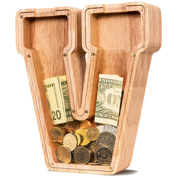 ELX Wooden Piggy Bank for Kids Boys  Personalized Letter Money Bank  Safe & Durable Savings Box for Toddlers Girls  Gifts for Birthday Holiday Christmas