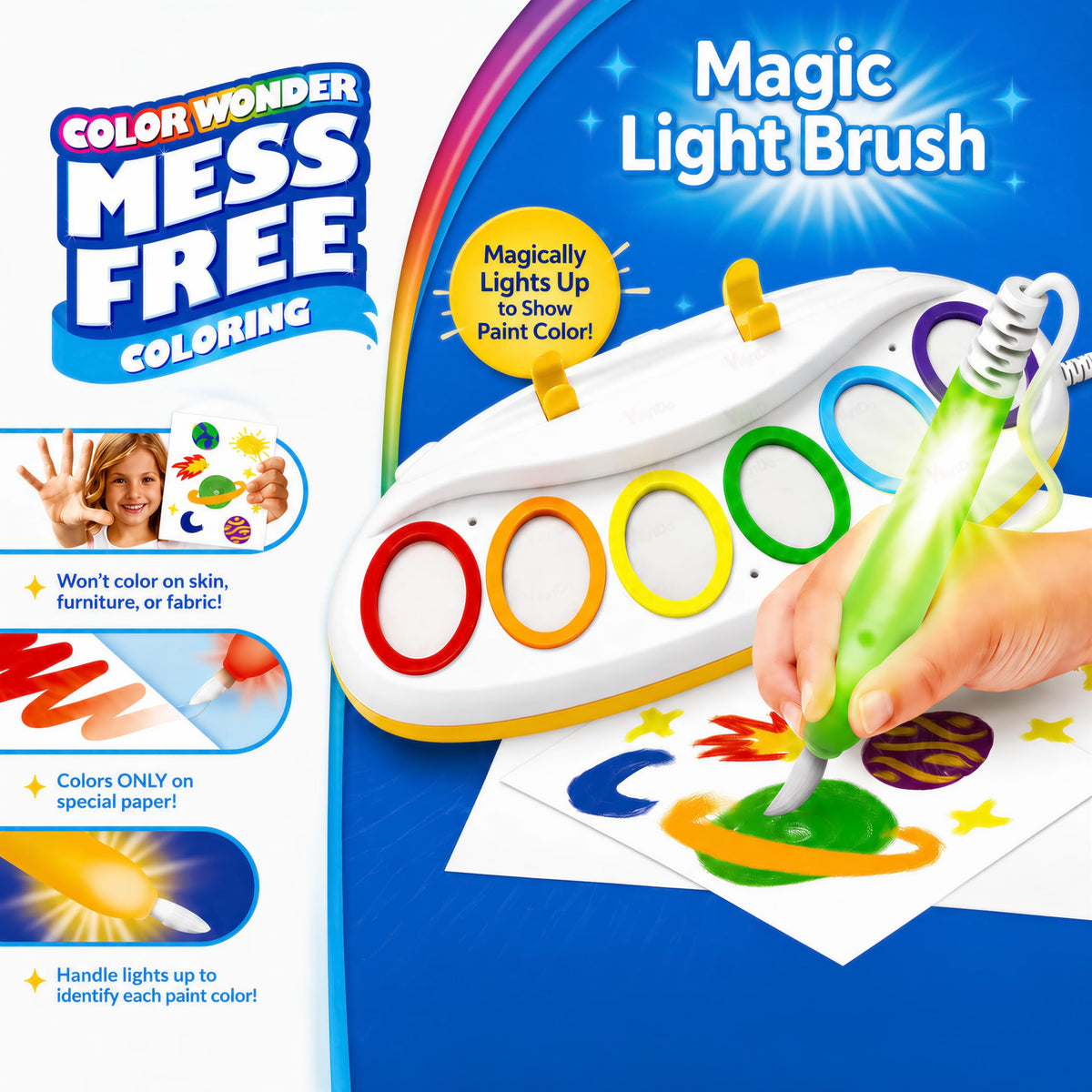 VikriDA Color Wonder Magic Light Brush for Kids | Mess Free Painting Station & Drawing Activity Toy for Toddlers | Creative Lear
