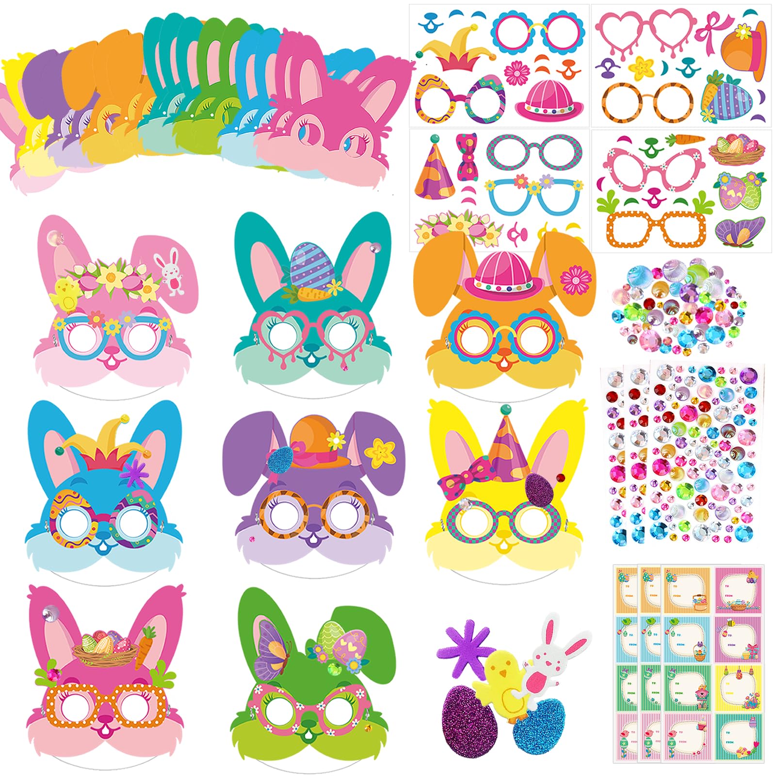 24 Sets Bunny Masks Craft Kits Easter Face Masks Diy Paper Easter Party Mask Art Sets Bunny Face Stickers For Kids Classroom Act