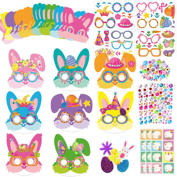24 Sets Bunny Masks Craft Kits Easter Face Masks Diy Paper Easter Party Mask Art Sets Bunny Face Stickers For Kids Classroom Act