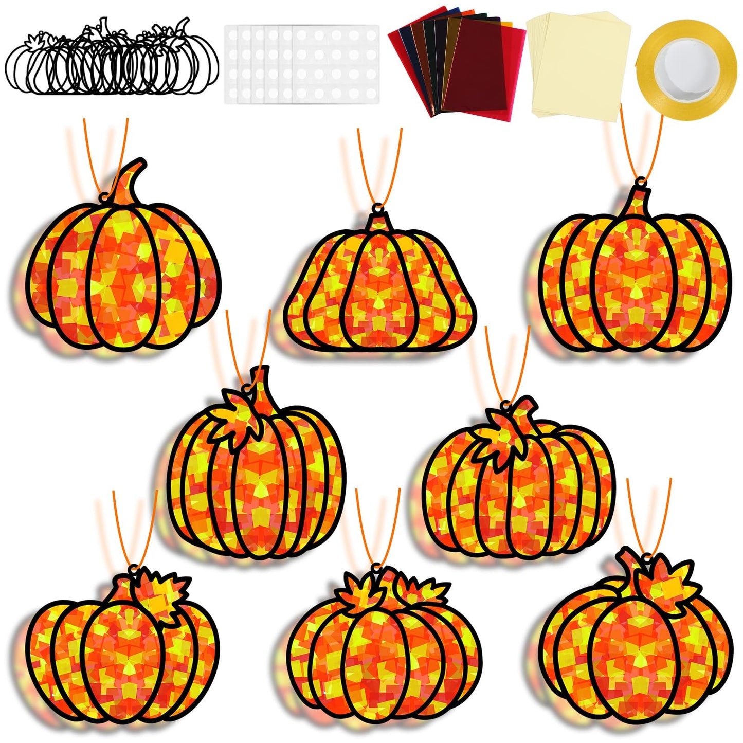 32 Sets Pumpkin Suncatchers Craft Kit DIY Window Stained Glass Effect Fall Pumpkin Paper Crafts Home School Classroom Autumn Tha
