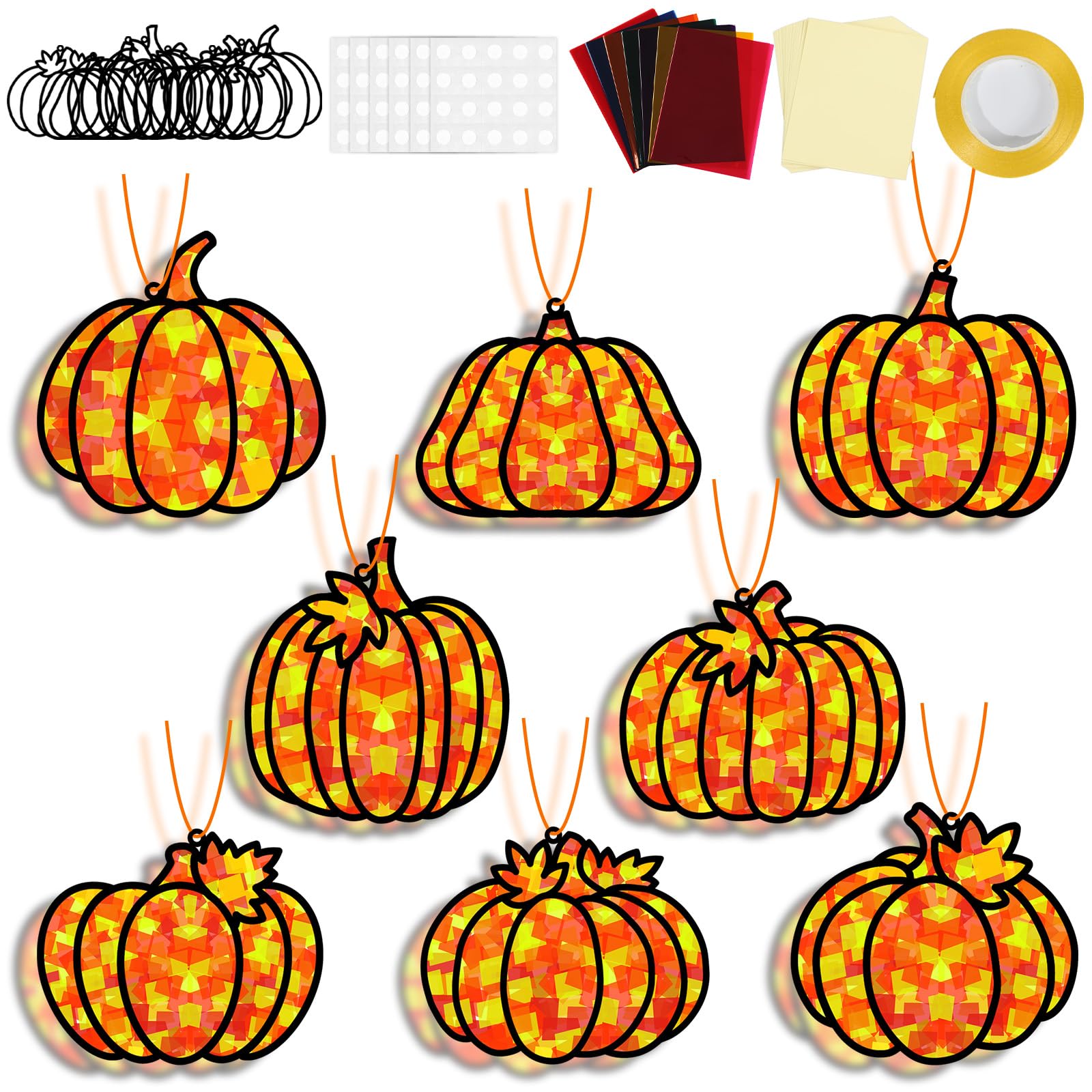 32 Sets Pumpkin Suncatchers Craft Kit DIY Window Stained Glass Effect Fall Pumpkin Paper Crafts Home School Classroom Autumn Tha