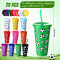 Potchen 20 Pcs Soccer Plastic Tumbler with Lid and Straw Christmas Cup Gift 24 oz Cups Reusable Sports Ball Plastic Cups for Soc