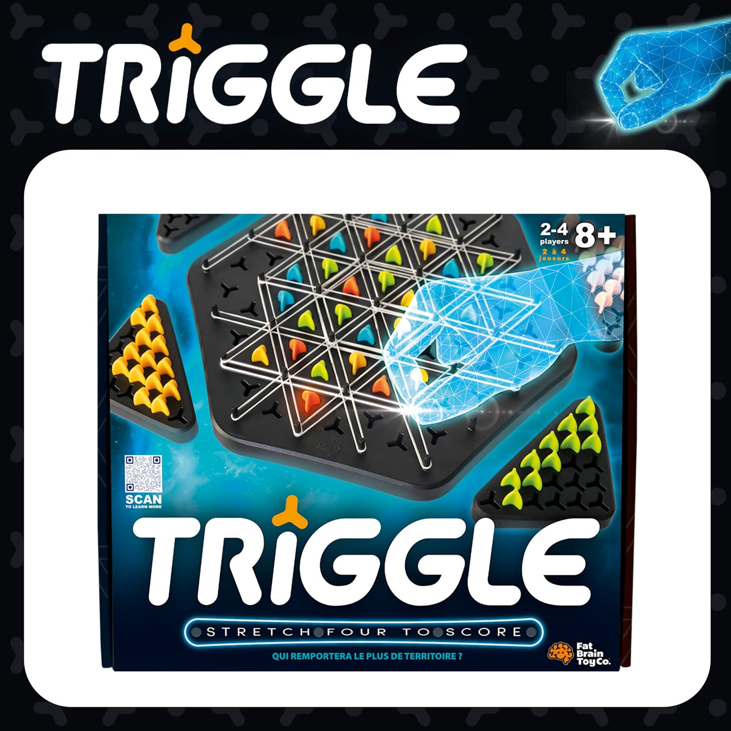 Fat Brain Toys Triggle - Stretch Four To Score [Fun Family Brainteaser Strategy Game For Kids, Teens, & Adults] Rubber Band Tria
