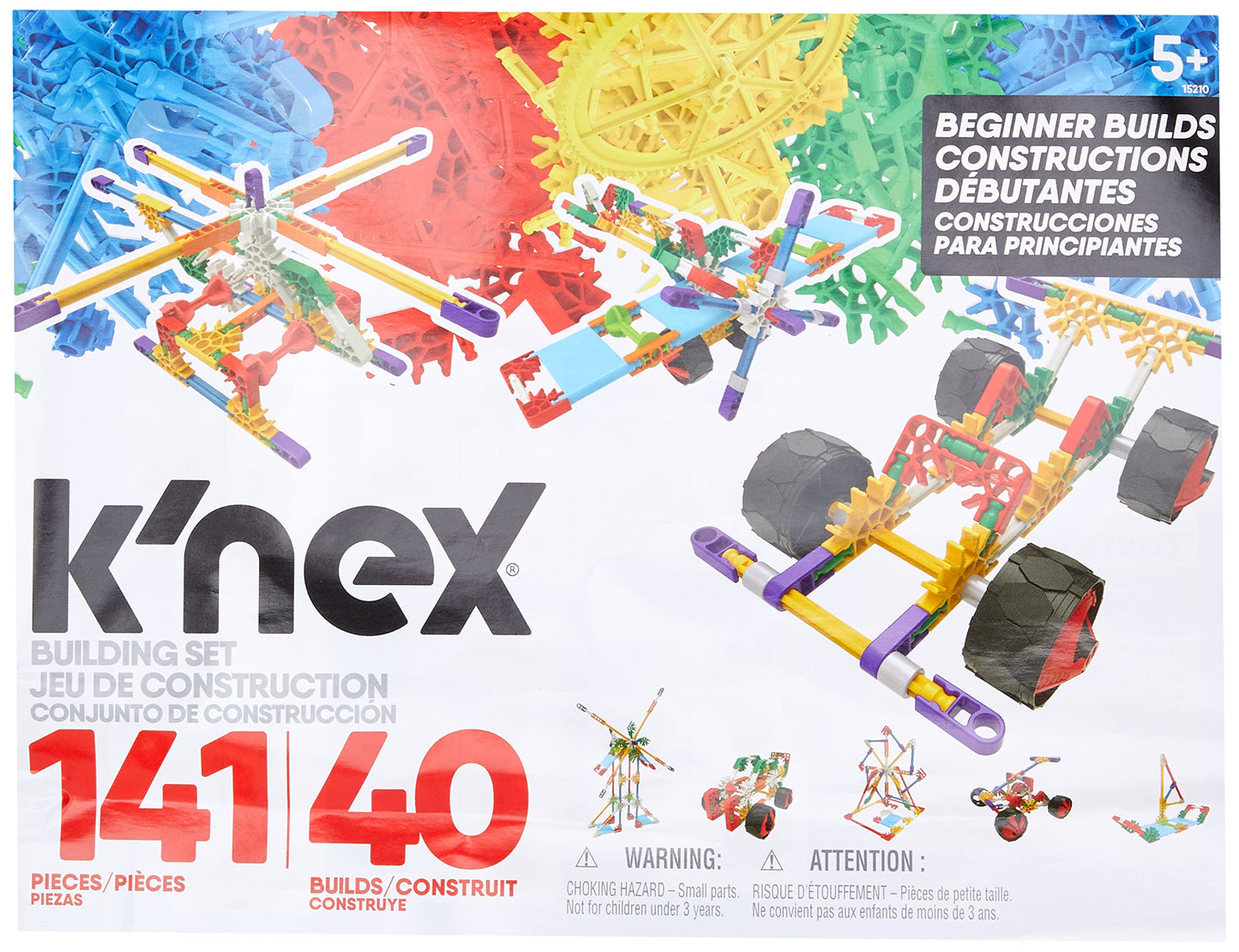 K'Nex Beginner 40 Model Building Set - 141 Parts - Ages 5 & Up - Creative Building Toy, Multi, 141 K'Nex Parts And Pieces,Includ