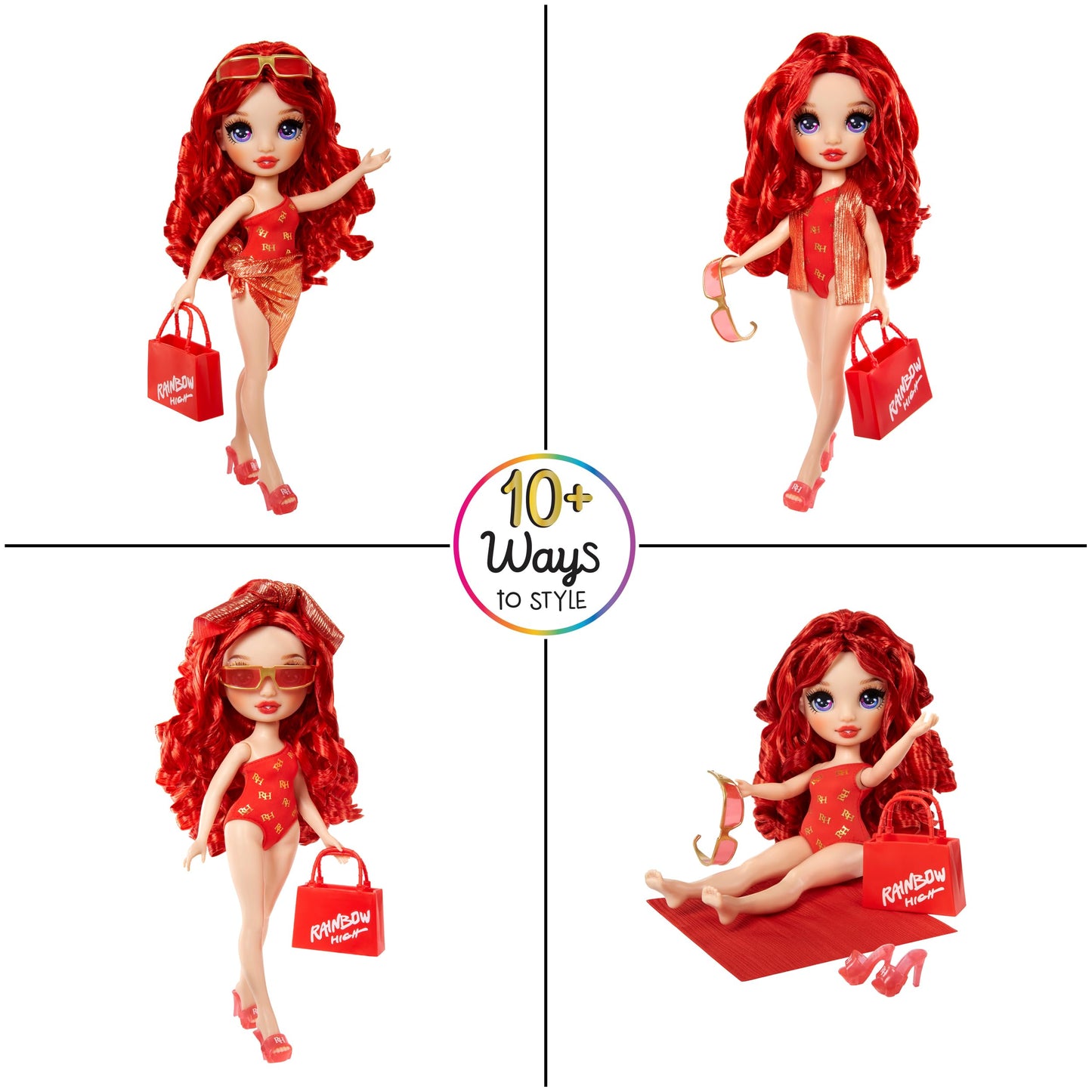 Rainbow High Swim & Style Ruby, Red 11' Fashion Doll With Shimmery Wrap To Style 10+ Ways, Removable Swimsuit, Sandals, Fun Play Accessories. Kids Toy Gift Ages 4-12 Years