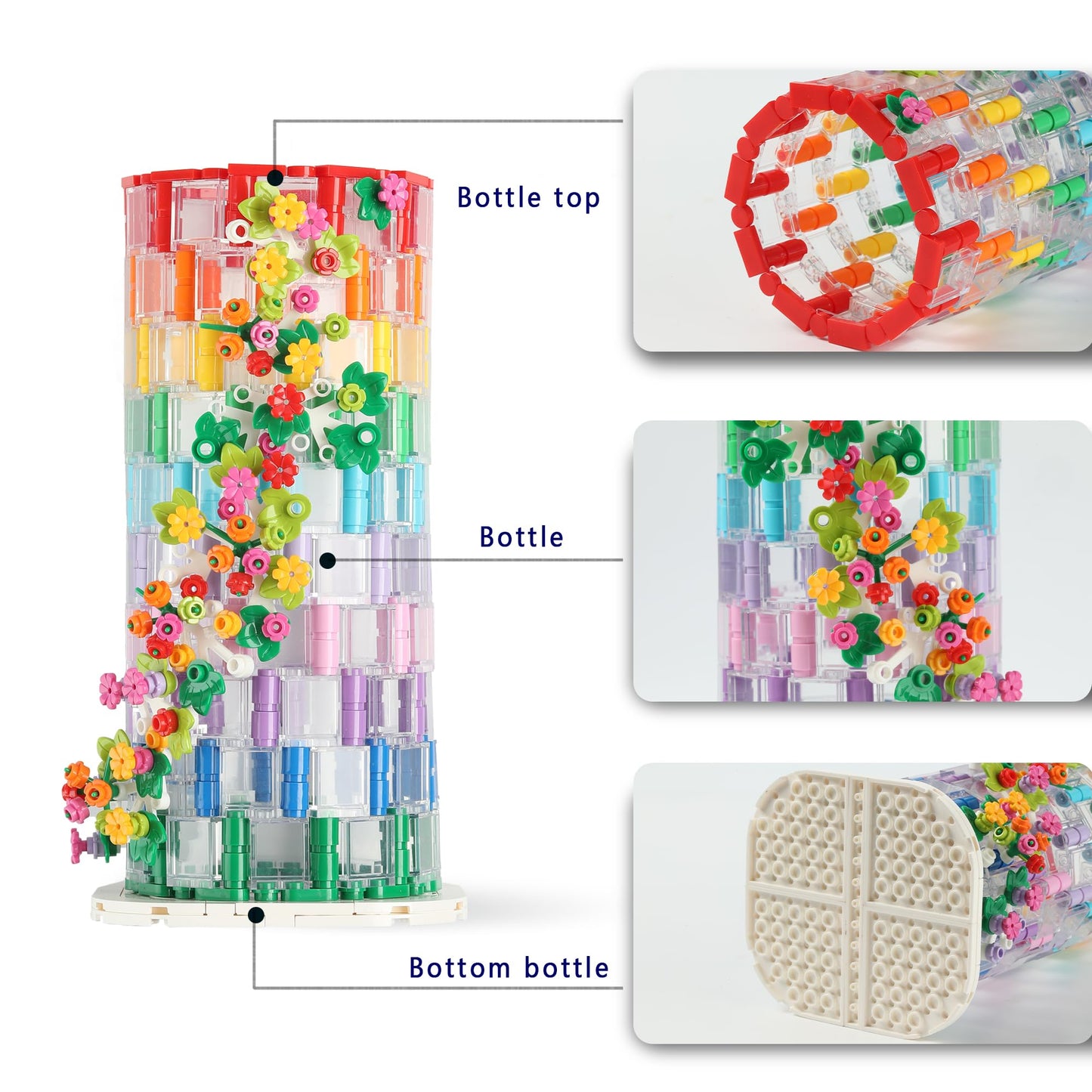 HI-REEKE Transparent Vase Building Set for Flowers, 7.8" H x 3.9" W, Model QJ5208, Durable ABS Material