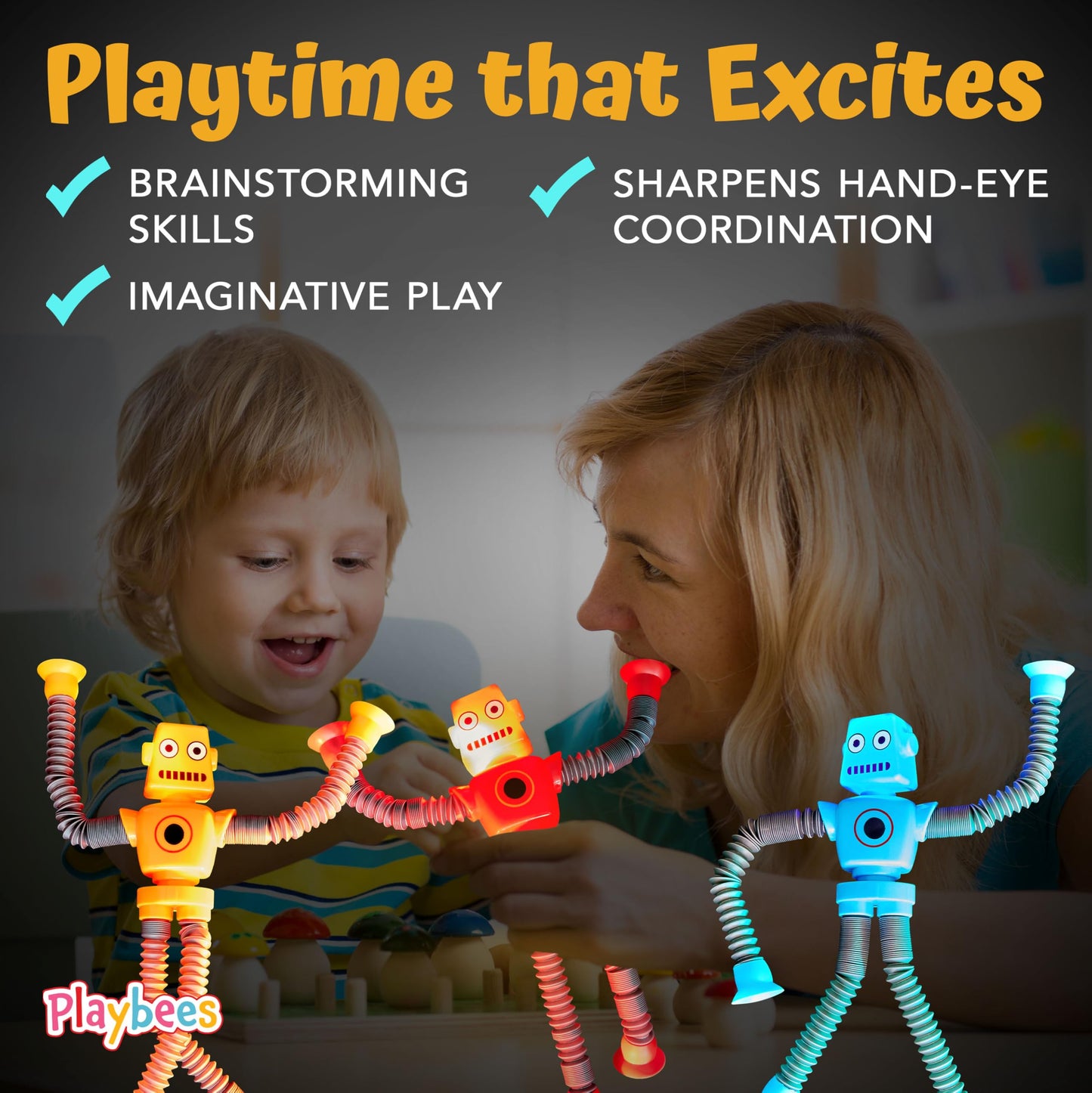 Led Telescopic Suction Cup Robot Toys 12Pack - Shape Changing Educational Fidget Toys, Sensory Toys Adhd Autistic, Stimulating C