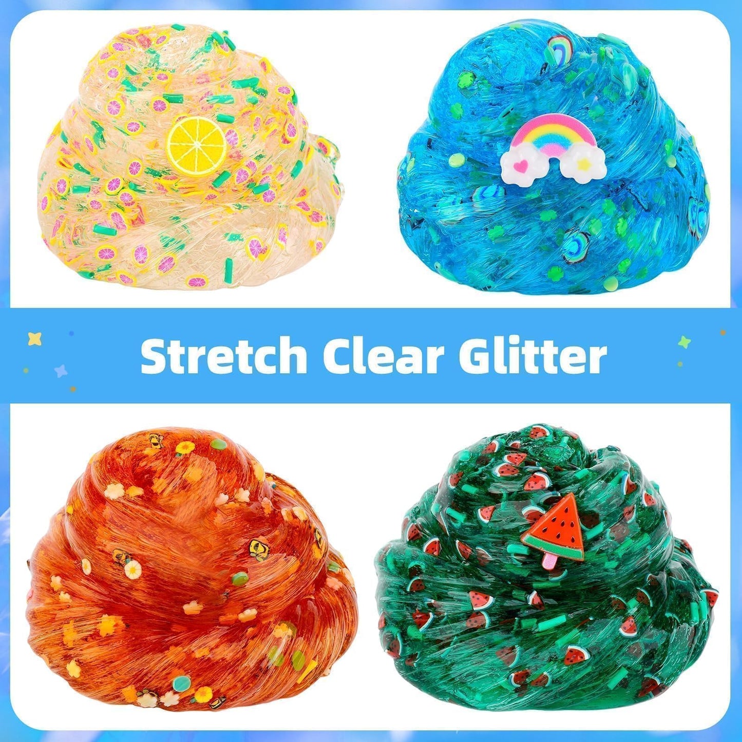 Crystal Slime Kit, 5 Pack Crunchy Clear Glitter Christmas Slime Party Favor Gifts, Stress Relief Toy For Girls And Boys, Soft No