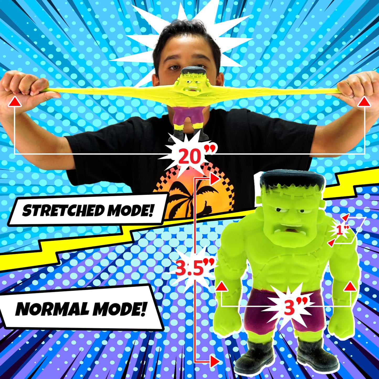 JA-RU Stretchy Monster Toy - 3.5" Halloween Fidget Toy, Assorted Colors, Calming Silicone Stress Relief for Kids & Party Favors