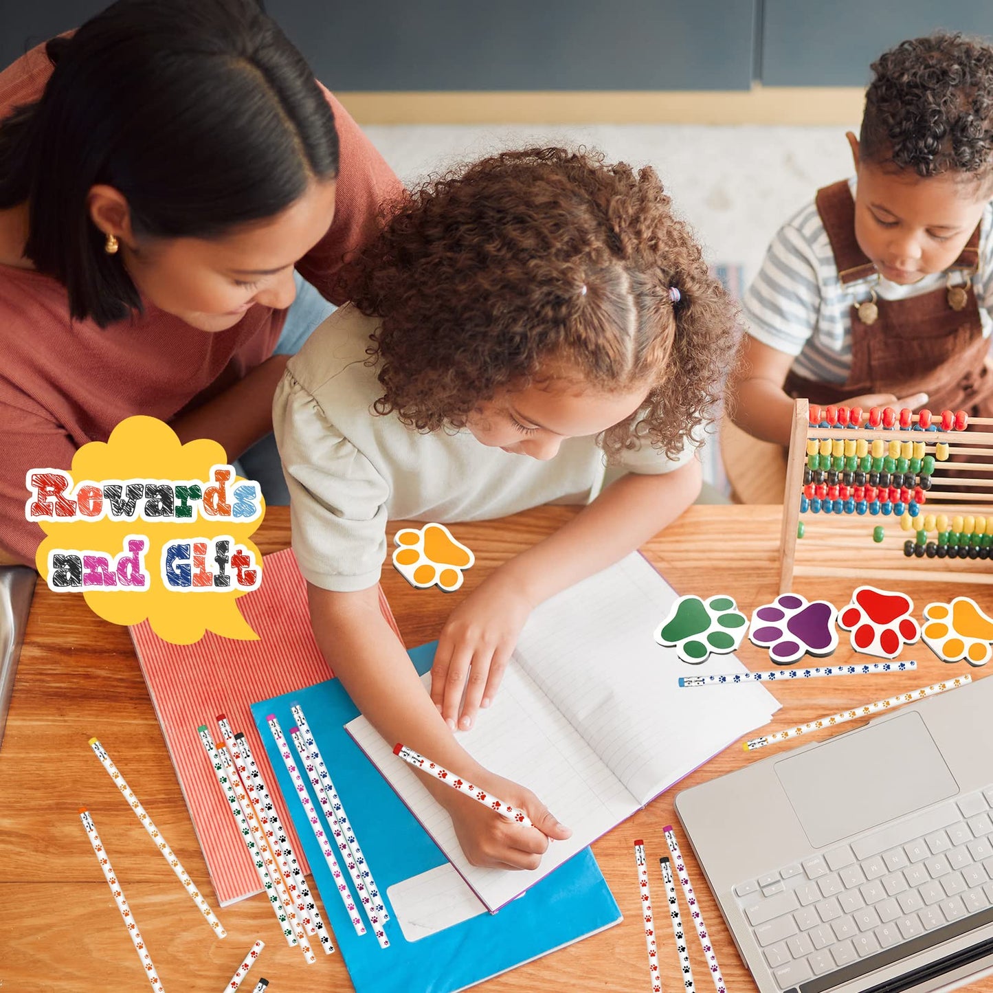 Weecent 32 Pcs Party Favors Kids Stationery Include 8 Colors Paw Print Pencil and Notpads Colorful Wooden Writing Pencils and Sm