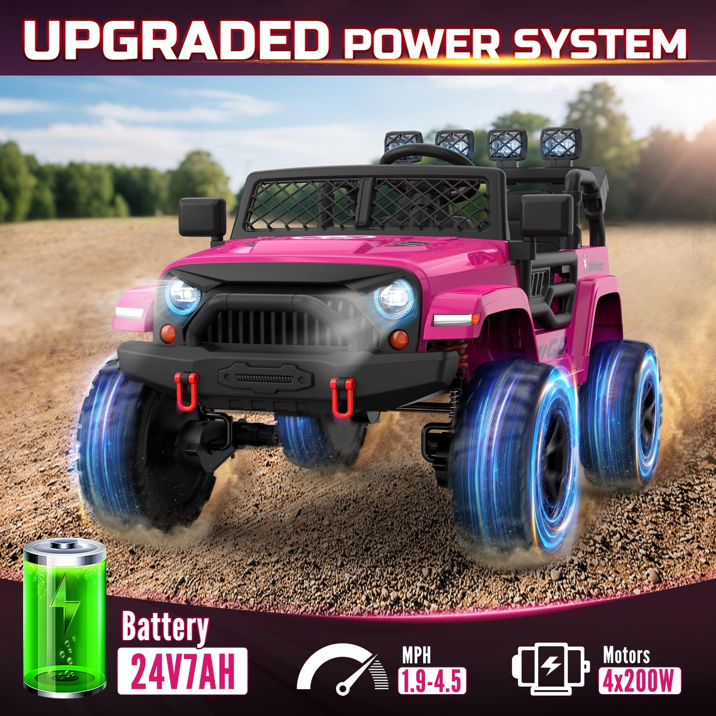 ARBELI 24V 2 Seater Kids Ride On Toy, 4x200W, EVA Tires, Electric Truck Car w/21 Wide Seat, Remote Control, 4WD, 4.5Mph, 4 Wheel