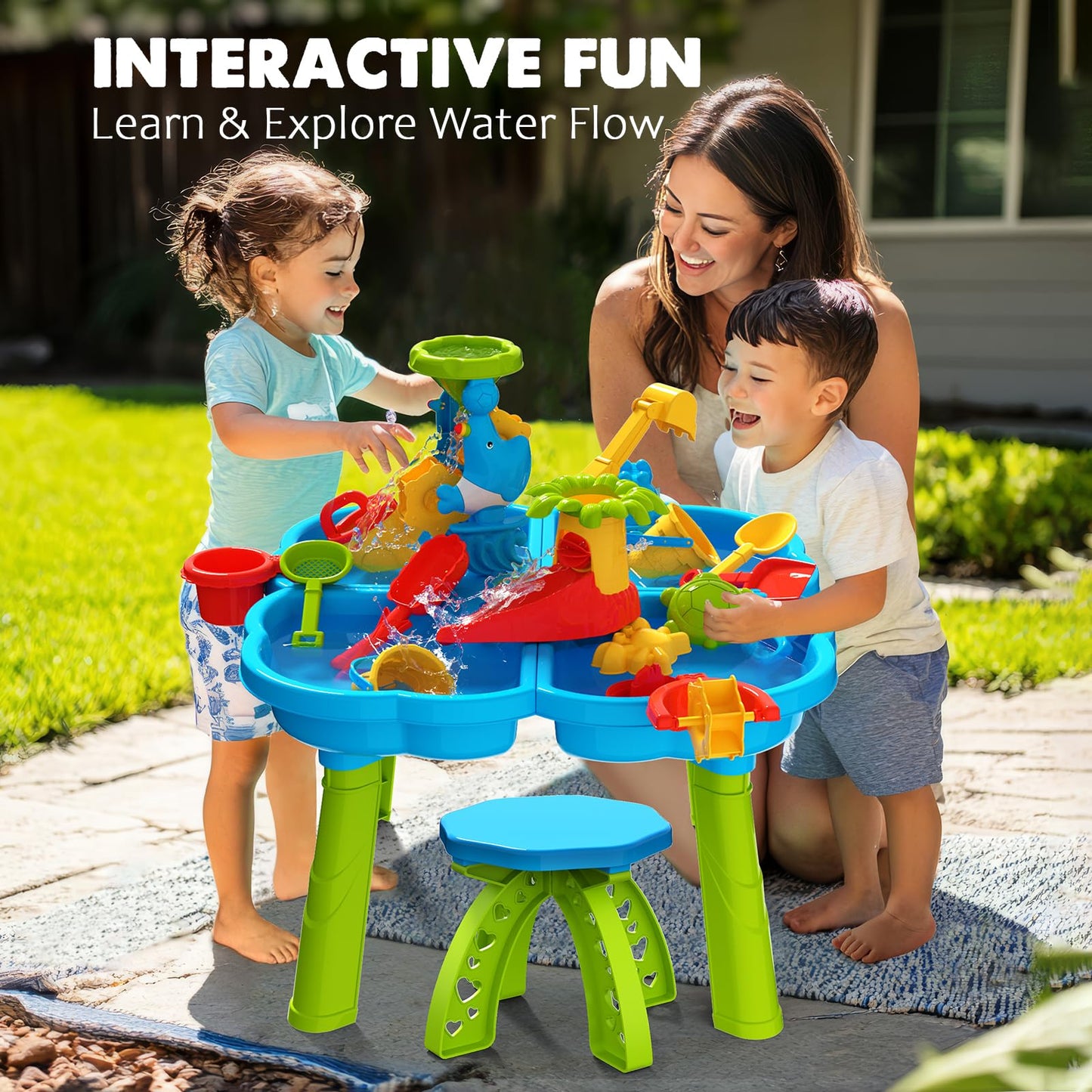 Cozybomb Water Table For Toddlers 3-5 | Outdoor Toys Water Play Table, Magnetic Fishing Toy Game, Summer Splash Pond Showers San