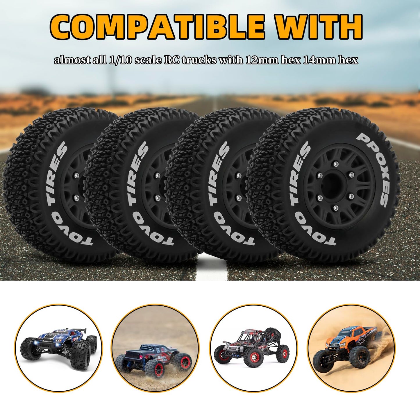 12mm/14mm/17mm Hex RC Wheels and Tires RC Truck Tires 1/10 Scale Tyres Detachable Replacement RC Car Tires for Arrma Senton Tire
