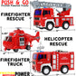 TeganPlay Fire Truck 3 Pack Friction Powered Fire Rescue Vehicle Car Set with Lights and Sounds Including Helicopter, Firefighte