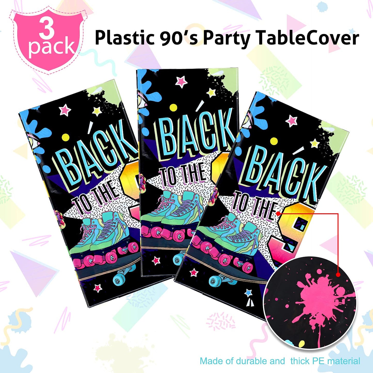 Tegeme 3 Pcs 90s Plastic Party Table Cover Back to The 90s Tablecloth 90s Birthday Party Decoration The 90s Hip Hop Party Supp