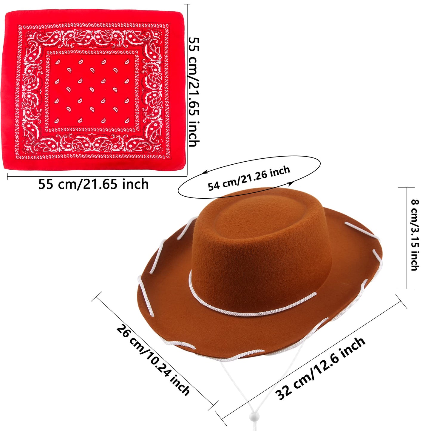 Sgbetter 4 Pack Kids Cowboy Hat With 4 Pieces Bandana Set Felt Cowboy Hat For Boys Grils Western Theme Birthday Party Costume Dr