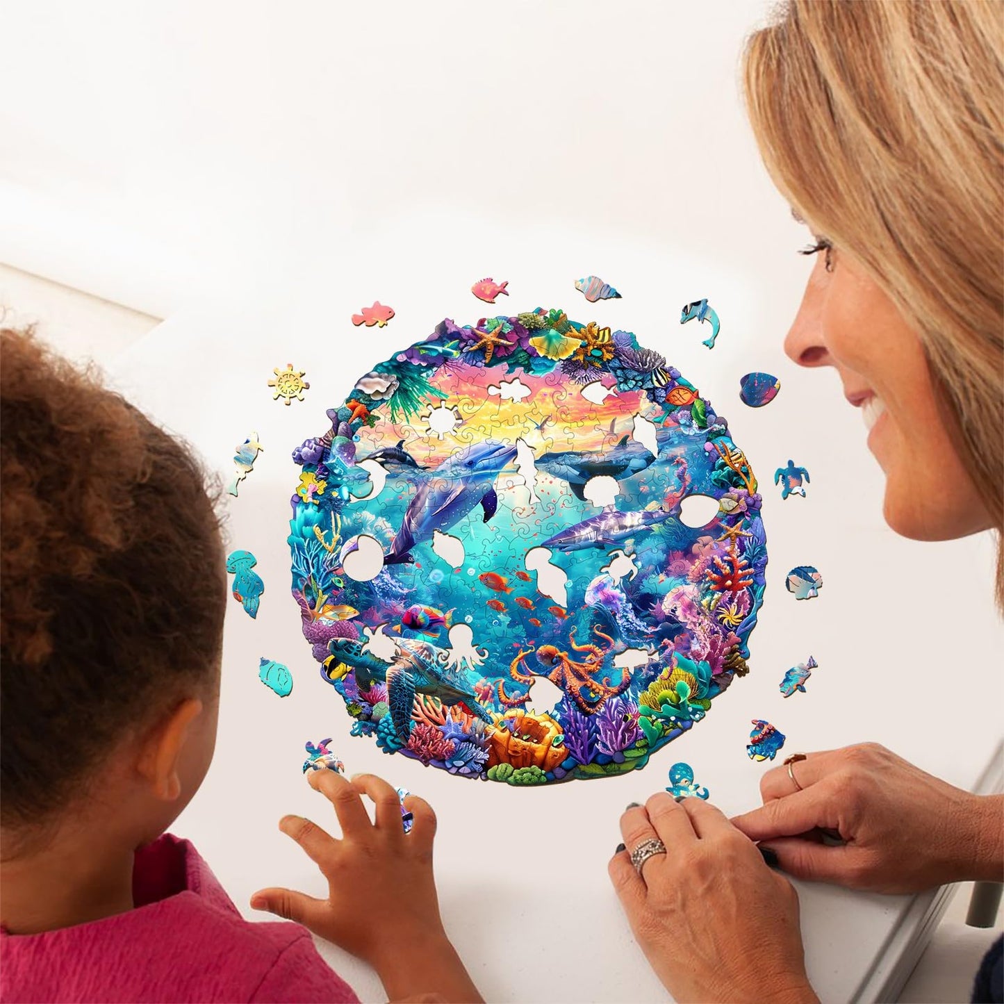 NANFUNCF Wooden Puzzles for mature-themeds(300 Pieces) Marine Animal Puzzle-Irregular Wood Puzzles mature-themed-Unique Shape Wooden Puzzle  Christmas Puzzle Gifts for Seniors Women DIY Puzzle Lovers