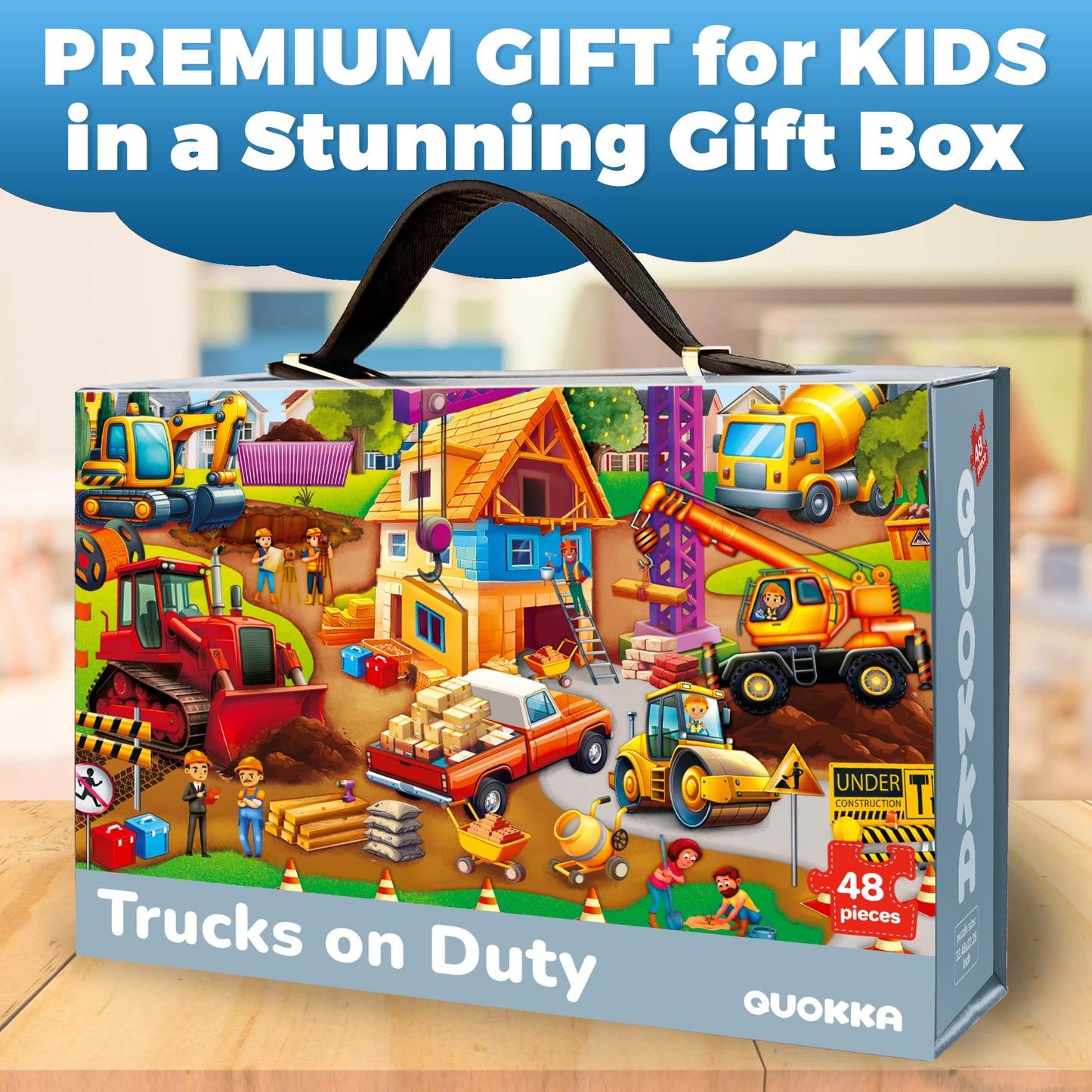 QUOKKA Giant Floor Puzzle for Kids Ages 4-6 - 2x3 Feet Extra-Thick 48 Pieces Toddler Puzzle Ages 3-5 - Construction Educational Activity for Boys Girls - enhanced Box with Sturdy Handle & Magnetic