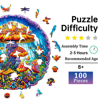 Jigfoxy Wooden Puzzles for mature-themeds  Magical Mushrooms Wood Puzzles mature-themed  Unique Animal Shape Wooden Jigsaw Puzzles  Birthday Gifts for Puzzles Lovers Family Friend (S-8.4 * 8.4in-100pcs)