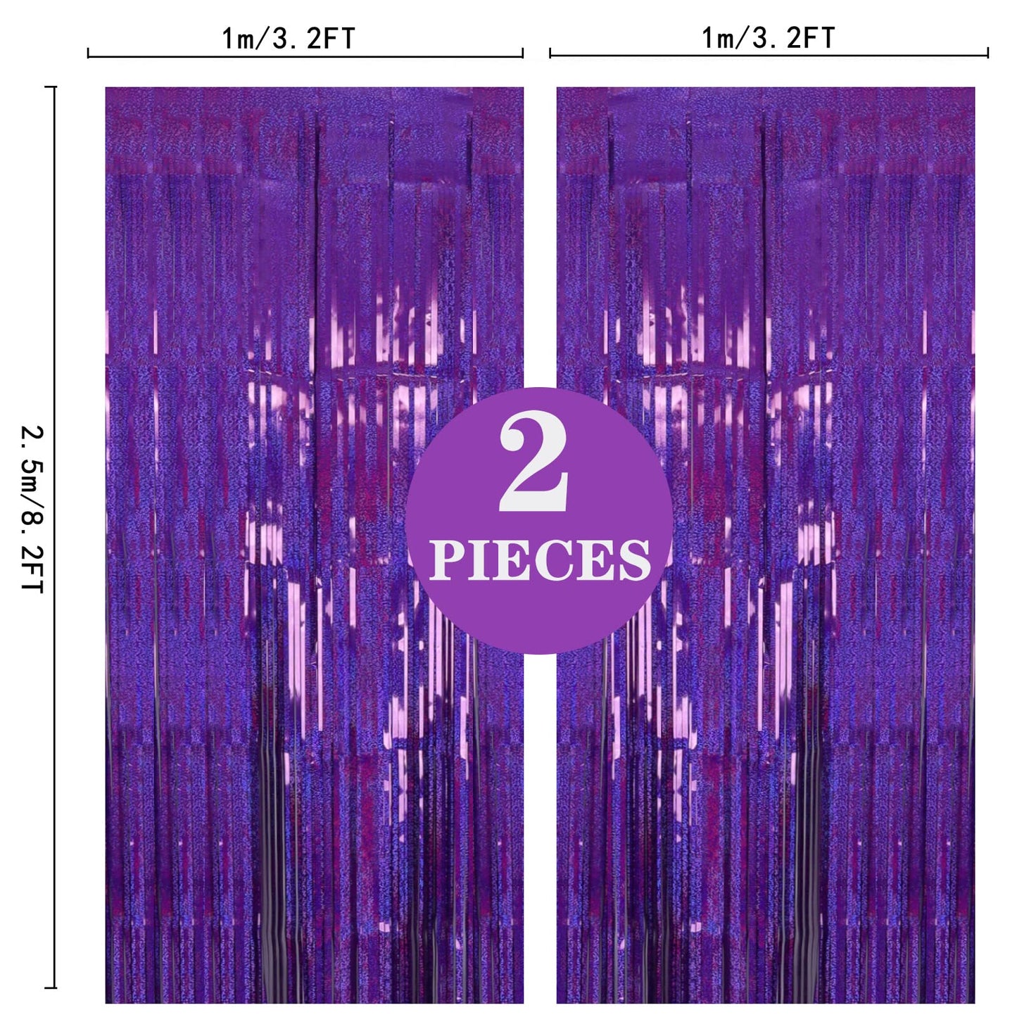2 Pack 3.2ft x 8.2ft Purple Metallic Tinsel Foil Fringe Curtains, Large Photo Booth Backdrop Streamer Curtain for Party Door Wal