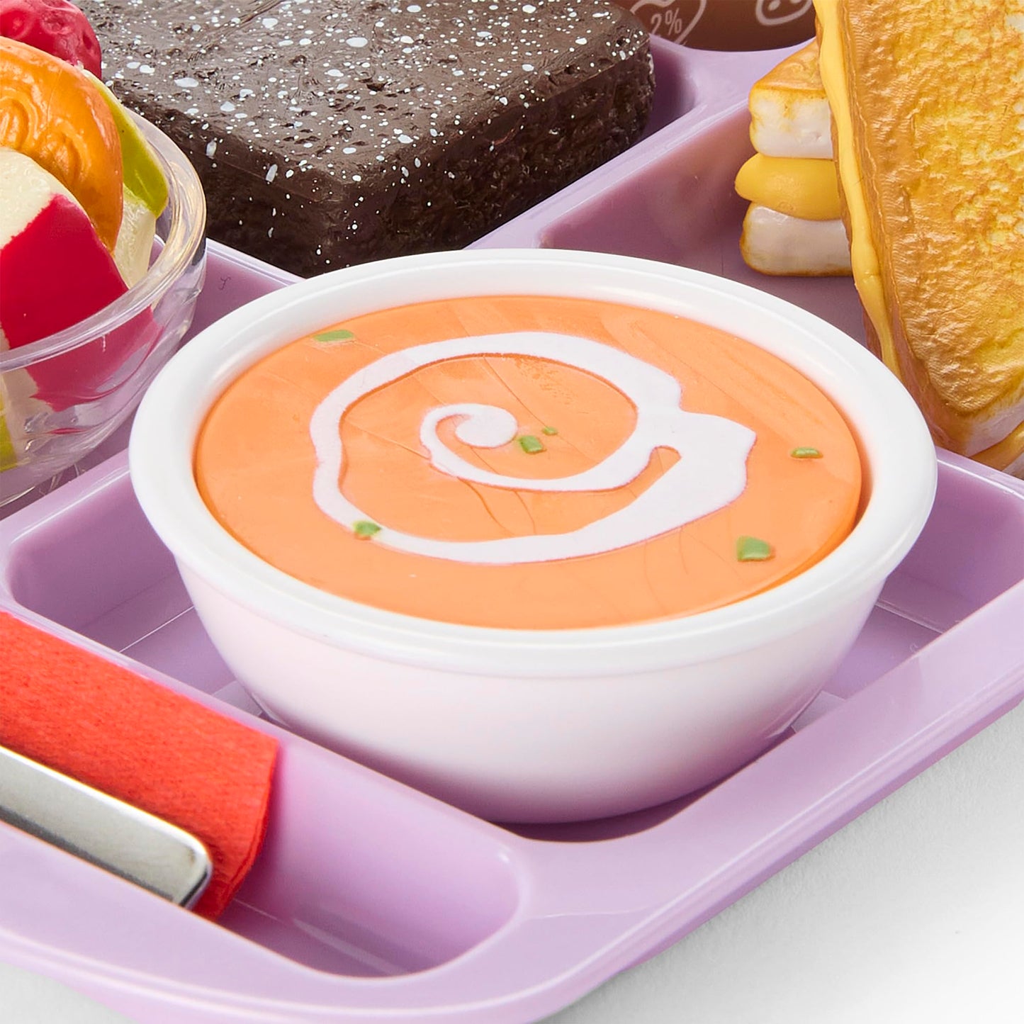 American Girl Truly Me 18-inch Doll Playset - Hungry for Hot Lunch, Includes Sandwich, Soup, Fruit, Brownie, Lavender, Model HPG88