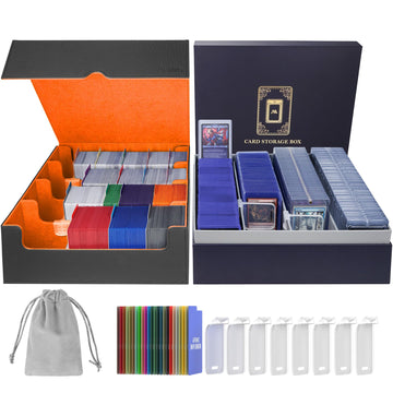 Afiing Trading Card Storage Box 6000+ Capacity - Diy Toploader Case W/ 24 Dividers & 8 Supports, Fits 3X4 Rigid Card, Deck Box F