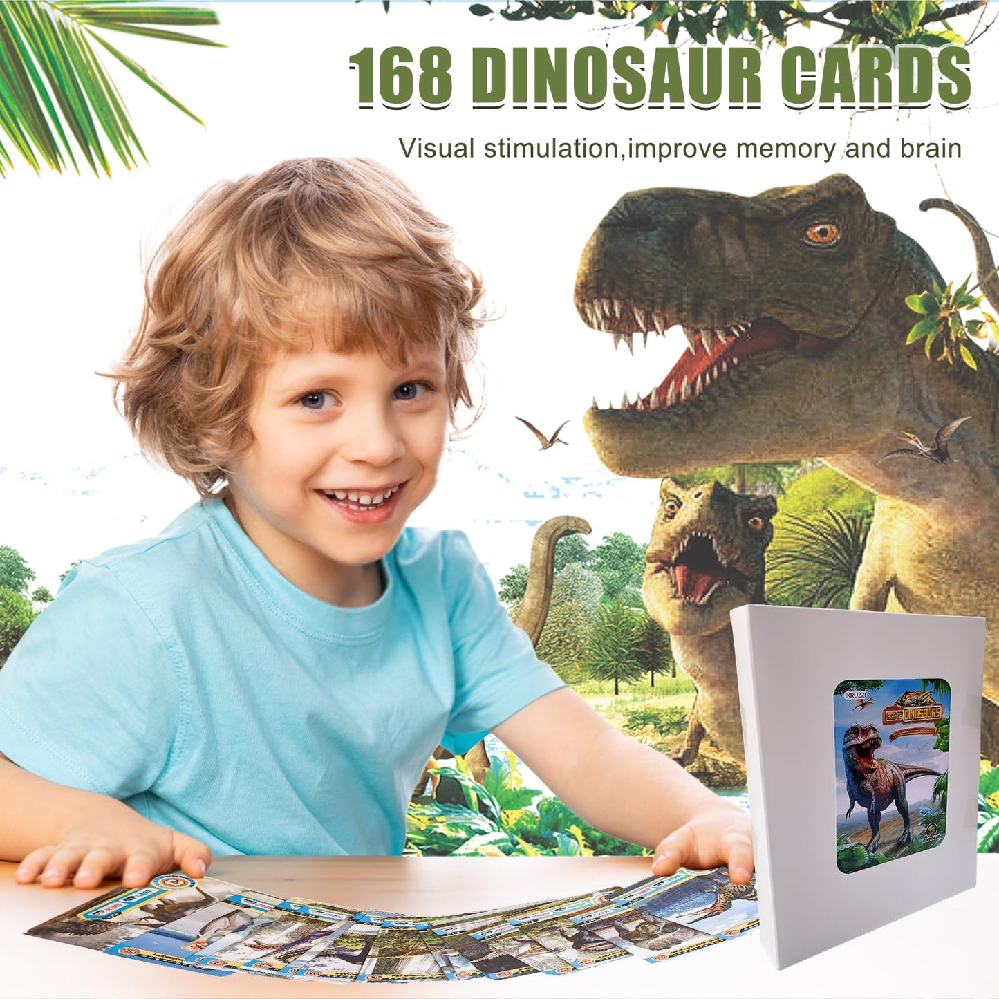 IKRUZZI Dinosaur Flash Cards - 168 Count Educational Science Cards, 3.58 x 4.92 inches, Card Binders for Prehistoric Learning Toys