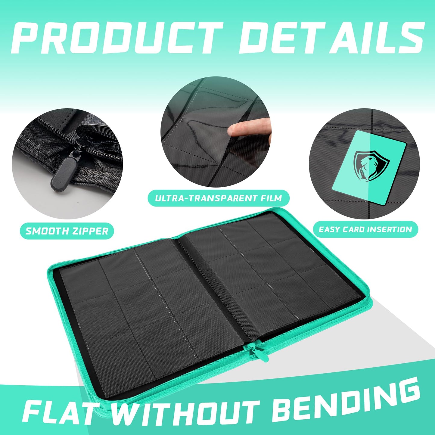 9 Pocket Card Binder  enhanced Zip Trading Card Binder  360 Double Sided Pocket PU Collection Binder  Collector Album  Card Folder for MTG  TCG  Sports Cards  (Cyan)